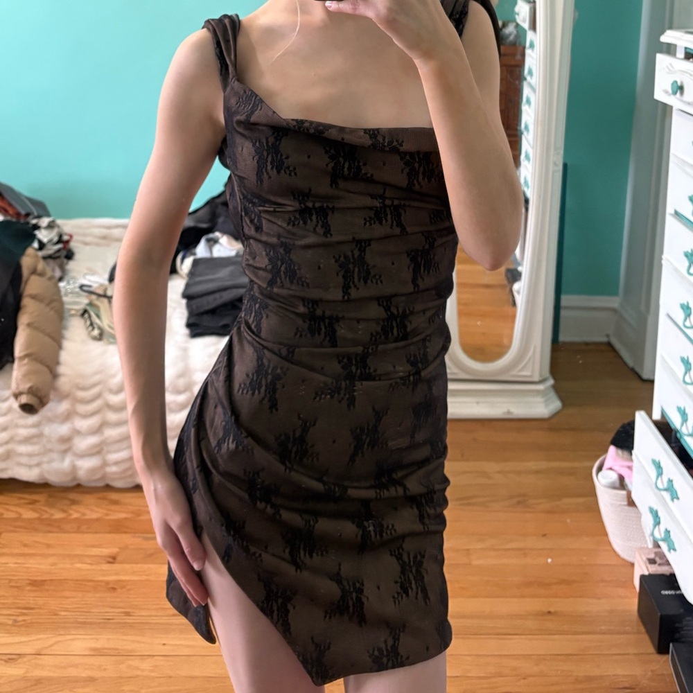 Tiger mist black lace slit backless mini dress